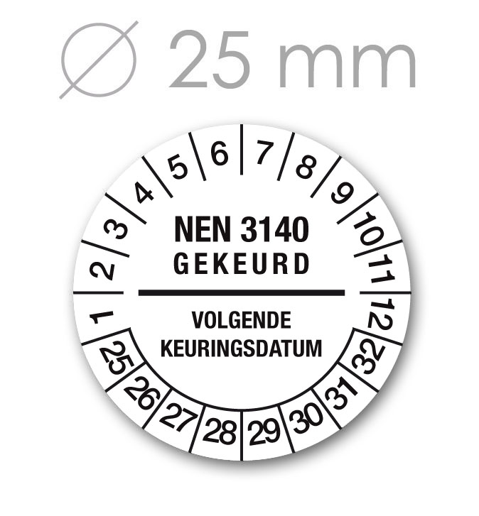 Keuringssticker 25 mm WIT